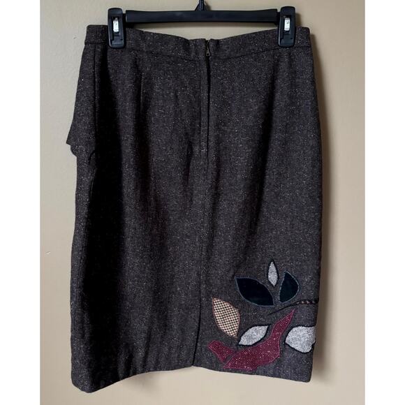 Vtg Anthropologie 6 Floreat Wool Pencil Skirt Bird Embroidered Dark Academia - Picture 3 of 13